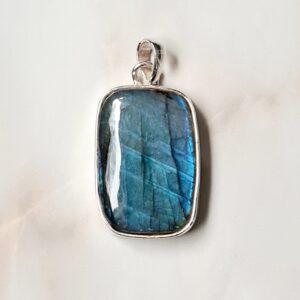 Hangers Labradoriet Rechthoek Groot – 925 Zilver