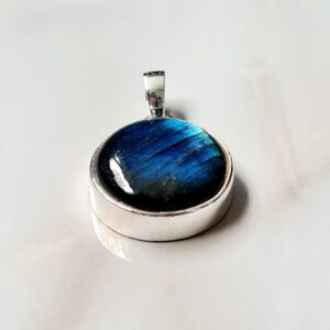 Hangers Labradoriet Rond 1 Klein – 925 Zilver