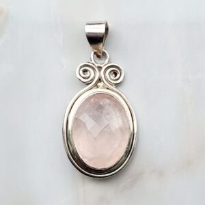 Hangers Rozenkwarts Facet Geslepen Ovaal 2 Medium – 925 Zilver
