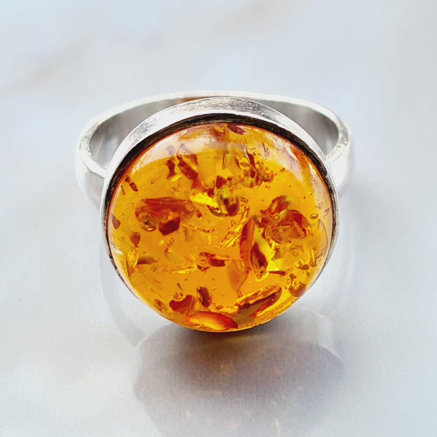 Ring Barnsteen Rond - 925 Zilver