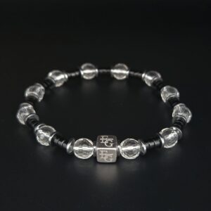 Herenarmband bergkristal & agaat 4/8mm met s925 logo blok “Turin” – Eternal Gems