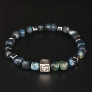 Herenarmband blauwe tijgeroog (facet) & hematiet 7mm met s925 blok “Minnesota” – Eternal Gems