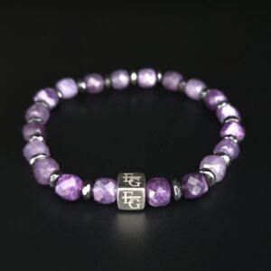 Herenarmband amethist (koninklijk paars) facet 7mm & hematiet met s925 logo blok “Madrid” – City Collection – Eternal Gems