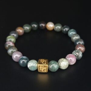 Herenarmband Indiase Agaat (6 & 8mm) met gold plated s925 logo blok – “Lucknow” | City Collection