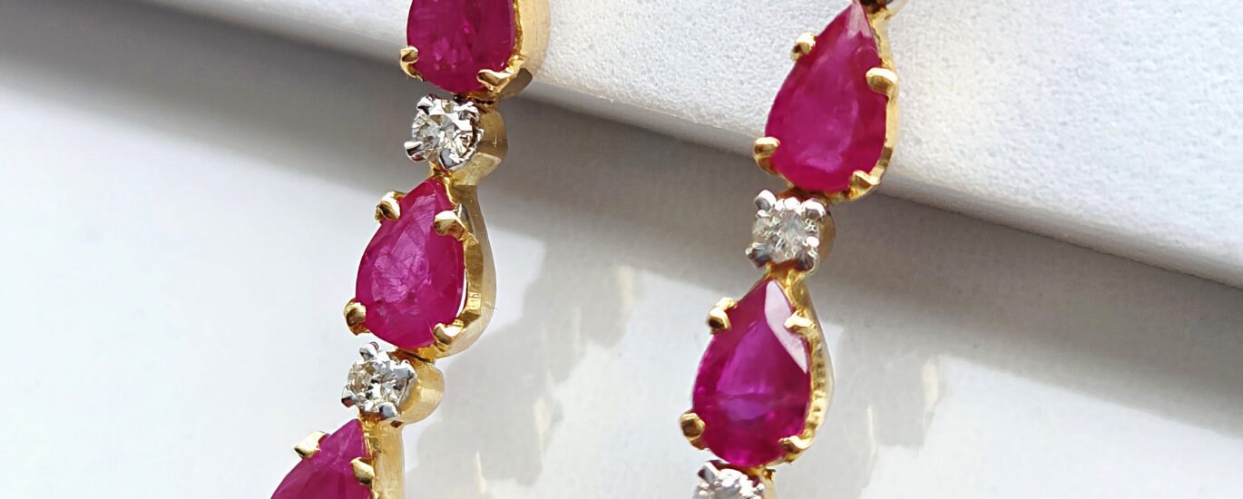 Oorhangers Diamant & Robijn "Rose" Goud 18K » Eternal Gems