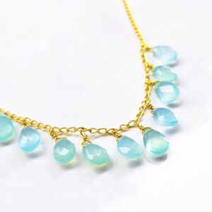 Ketting Aquamarijn “Bluebell” Facet Geslepen Druppels – Gold Plated 925 Zilver