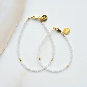 Moeder en dochter armbanden bergkristal 2 mm met S925 zilveren accenten – 17 cm & 14 cm