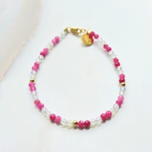 Roze toermalijn en opaal armband 3 mm met S925 goldplated accenten