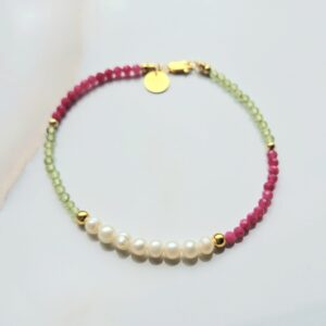 Peridoot, Parel & Toermalijn Armband S925 Goldplated | EternalGems