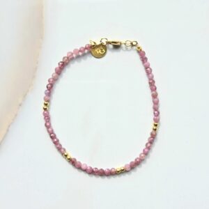 Roze Toermalijn Armband 3mm S925 Goldplated | EternalGems