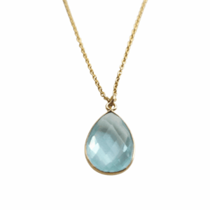 Hanger met ketting – Blauwe Zirkonia– Gold Plated 925 Zilver “Sea Holly”