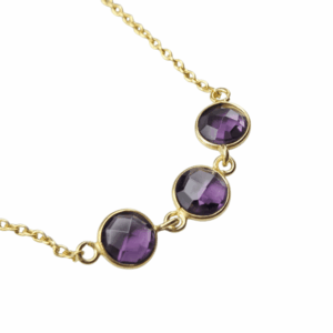 Armband – Paarse Zirkonia– 3x 6mm – Gold Plated 925 Zilver "Lavender"