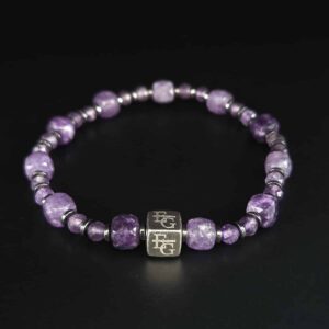 Herenarmband amethist 4/7 mm “Miami” met s925 zilver logo blok