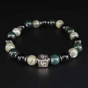 Herenarmband mosagaat, labradoriet, onyx & hematiet 8 mm “Cape Town” s925 zilver