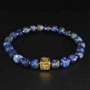 Herenarmband lapis lazuli 7/8 mm & hematiet “Sydney” s925 gold plated