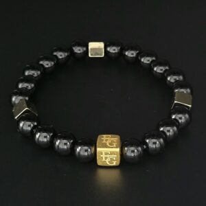 Herenarmband Onyx “Londen” – 18k gold plated op S925, vooraanzicht