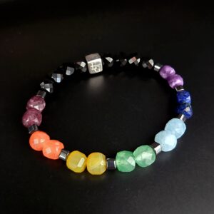 Chakra armband – Zwarte Agaat & Hematiet (facet 7/8mm) s925 logo