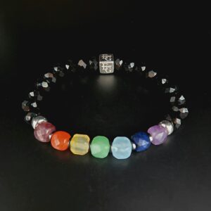 Chakra armband – Zwarte Agaat met s925 ringen (facet 7/8mm)