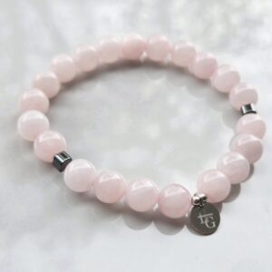 Rozenkwarts 8mm + Hematiet – S925 logo tag