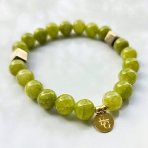 Peridoot 8mm + Hematiet – S925 18K Gold Plated logo tag