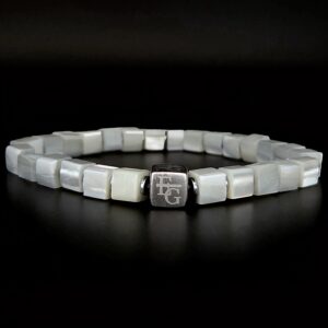 Heren armband mother of pearl parelmoer 6mm met 925 zilver logo blok Rolex MOP
