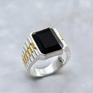 Heren ring Rolex President Onyx S925 18K gold plated emerald cut octagon – Eternal Gems