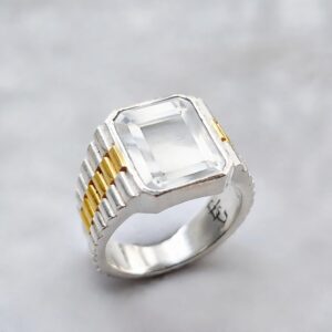 Heren ring Rolex President Bergkristal S925 18K gold plated emerald cut octagon – Eternal Gems
